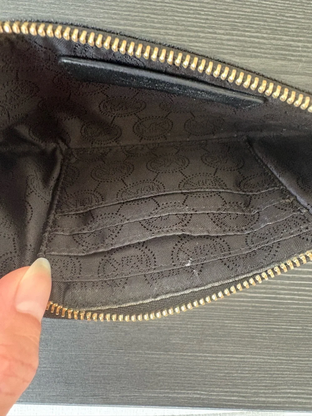 Michael Kors Studded Saffiano Leather Zip Wristlet Wallet Black Gold